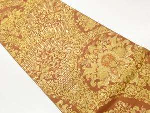 変わり青海波に花唐草・抽象花鳥模様織出し袋帯